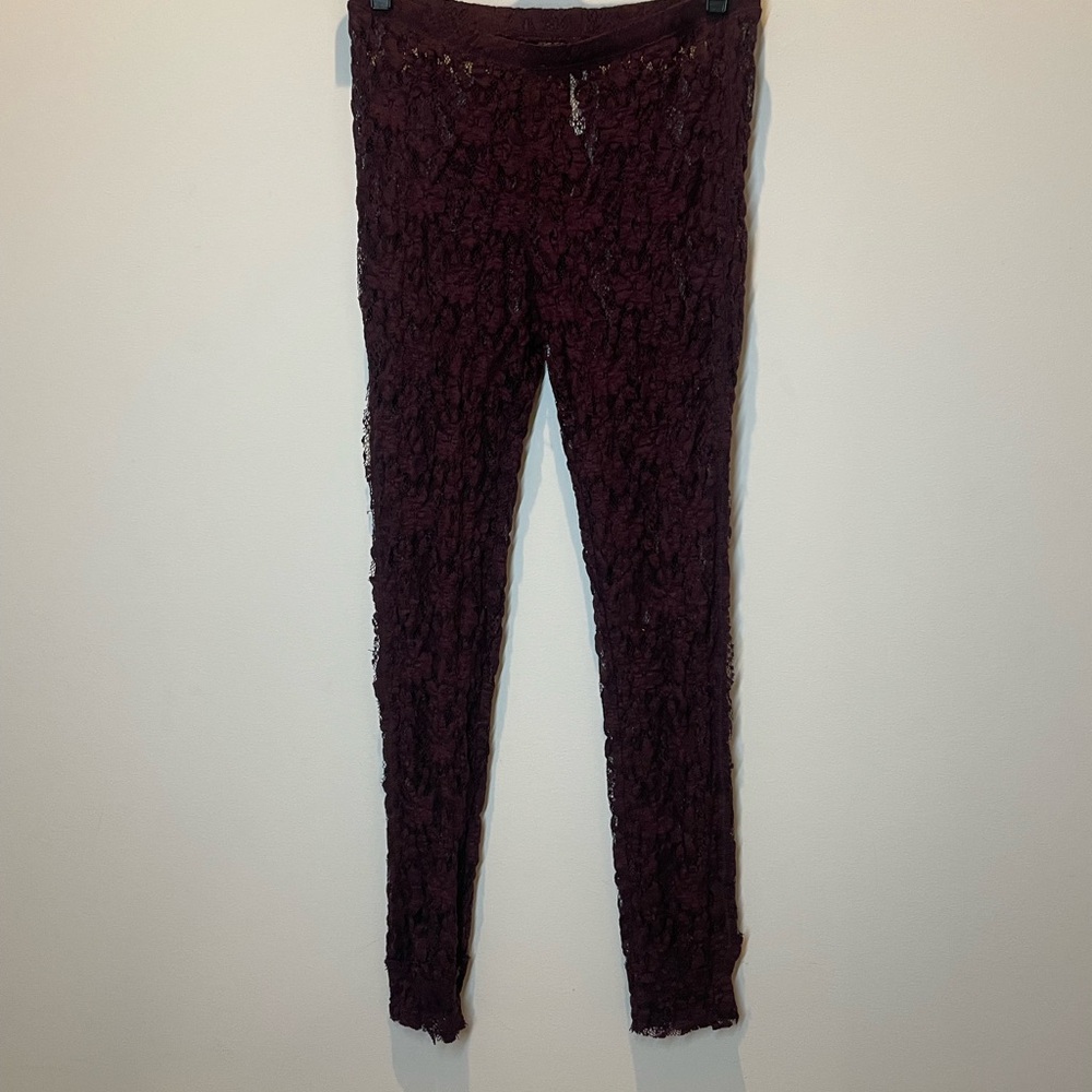 Free People Burgundy Lace Leggings